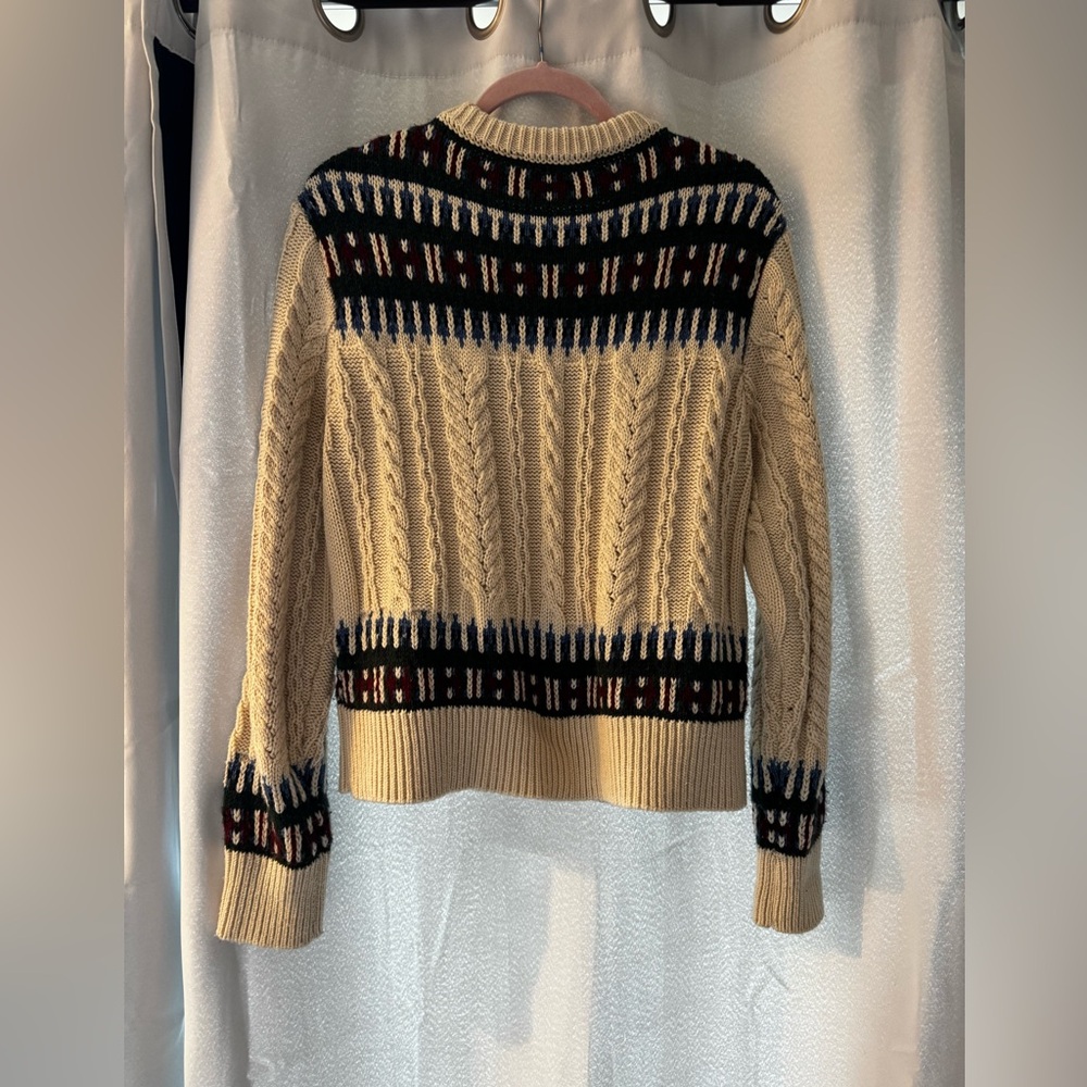 Zara size large jacquard knit cardigan cream blue green red EUC - Picture 7 of 10